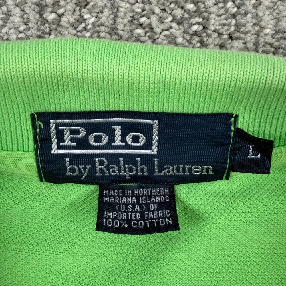 Polo Ralph Lauren Polo Men L Green Short Sleeve Pique Cotton Pony Made in USA